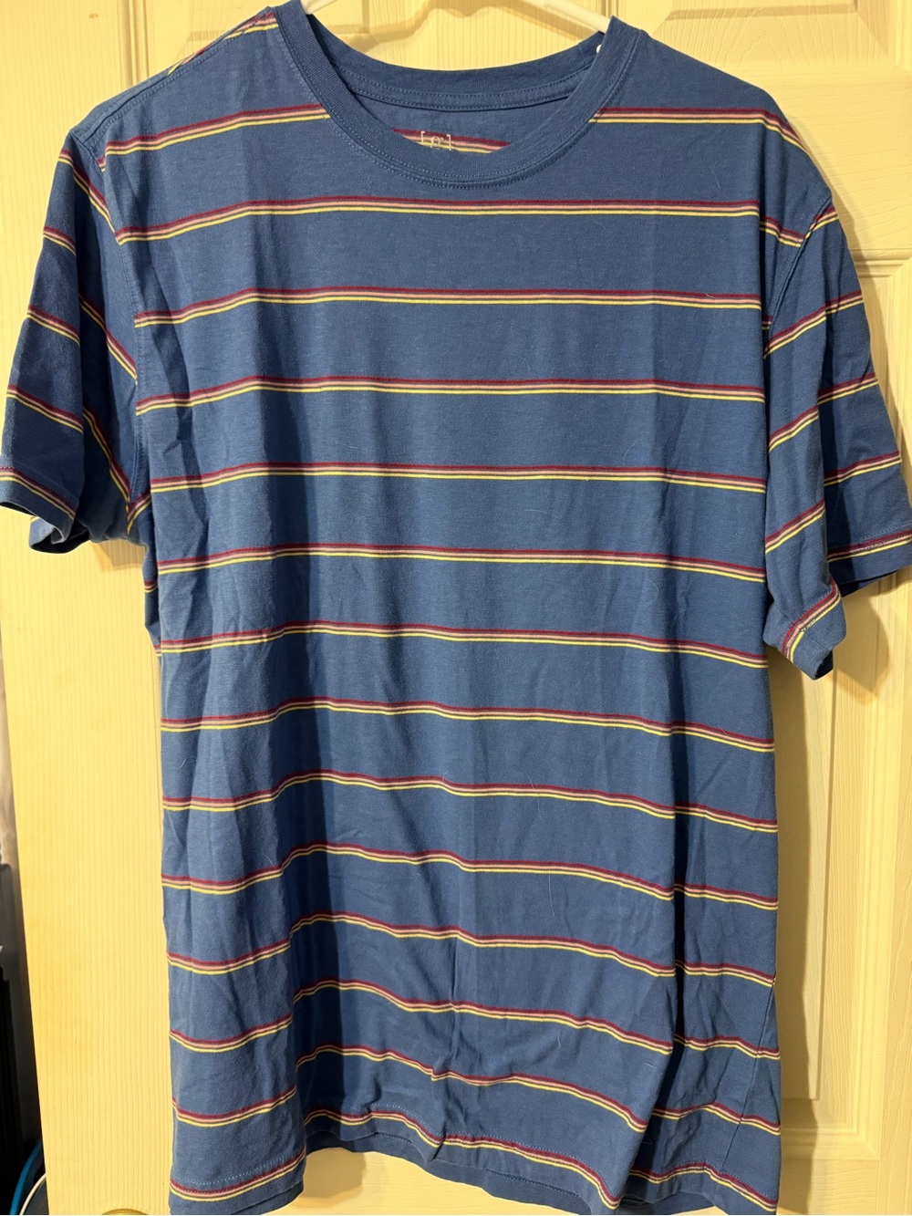 George Blue Short-Sleeve Tee with Red and Yellow Stripes